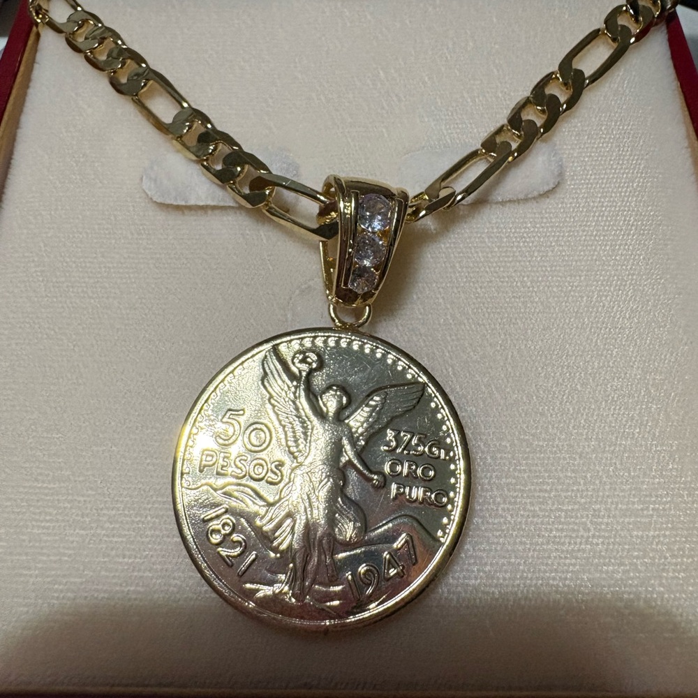 Gold-Tone 50 Pesos Coin Pendant Necklace - Gold filled necklace